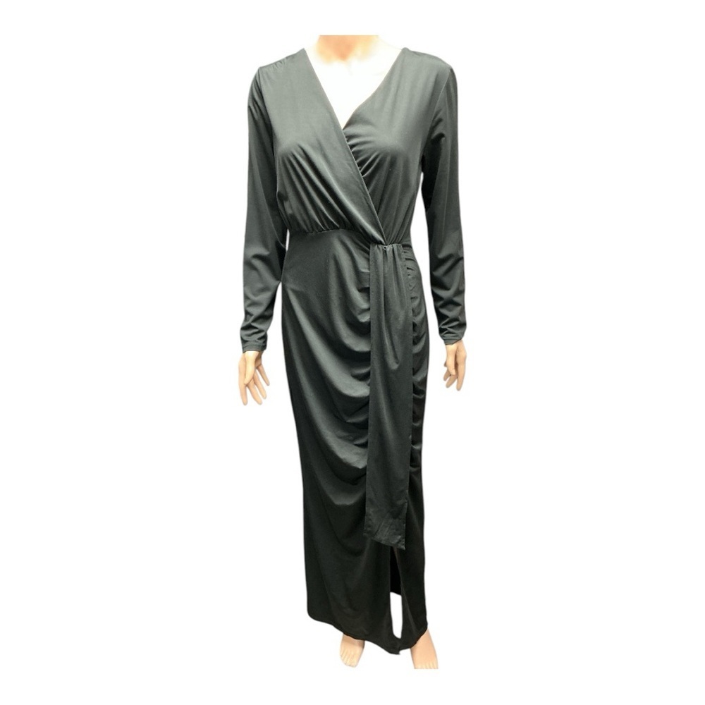 Seta T - NWOT - Black Long Sleeve Wrap Gown with Slit